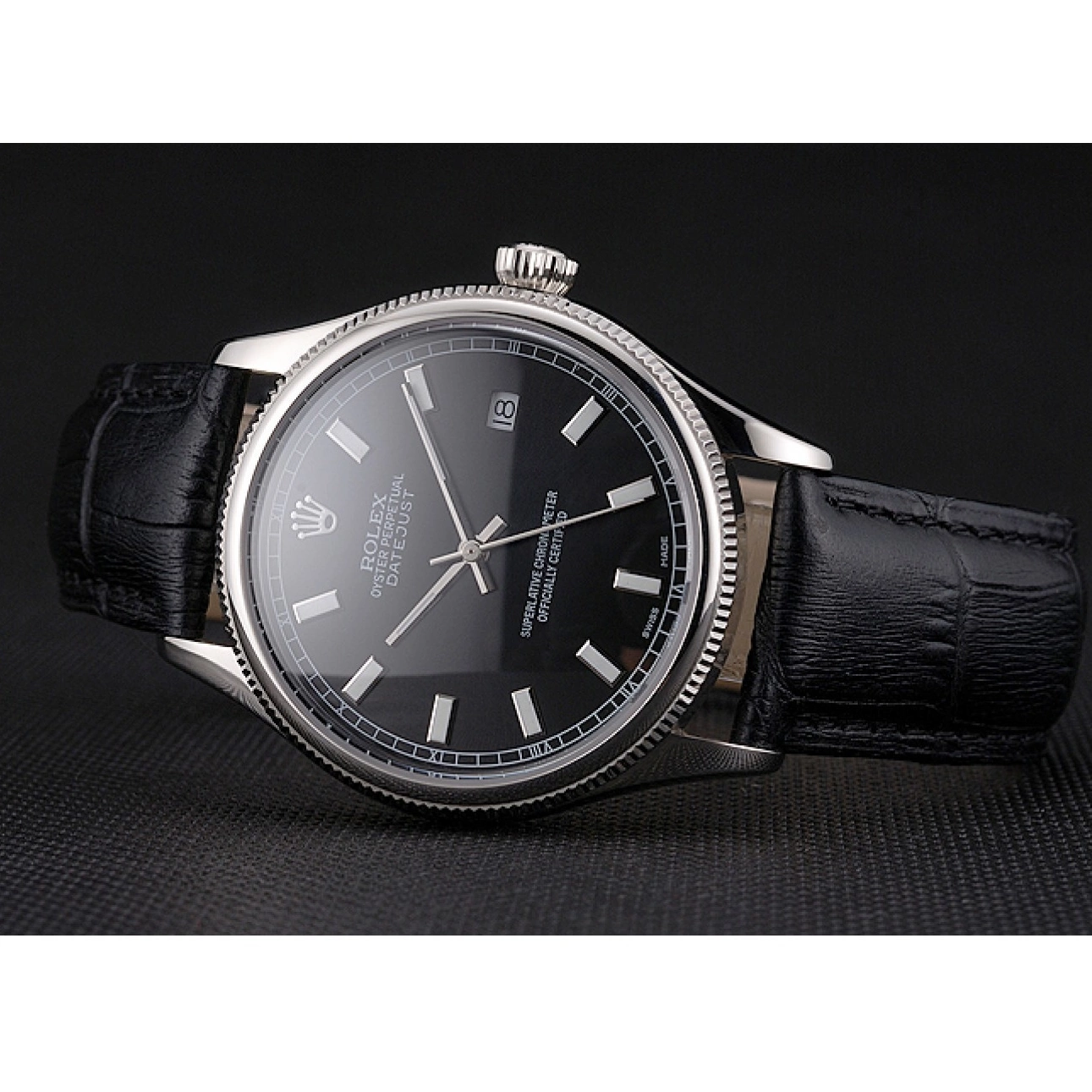 AAA replica watch Datejust Case And Swiss Bracelet Rolex Black Steel Stainless Dial 0516